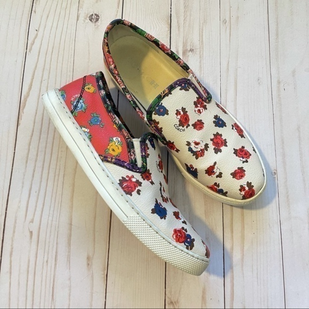 Coach Floral Slip-On Sneakers in White, Red, Blue, Pink